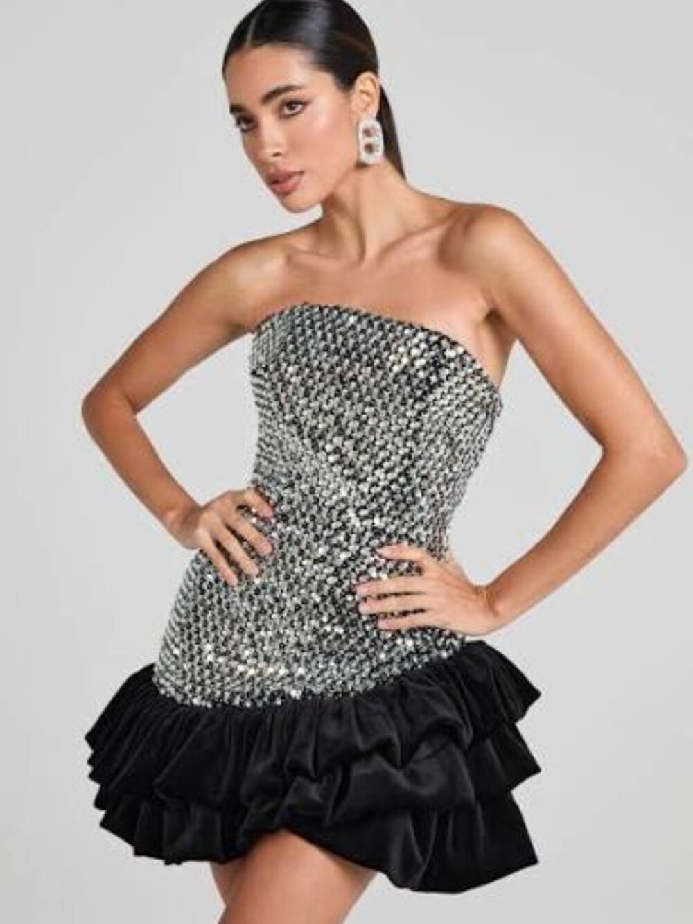 Nadine Merabi Francesca Silver Mini Dress Small NWT $545